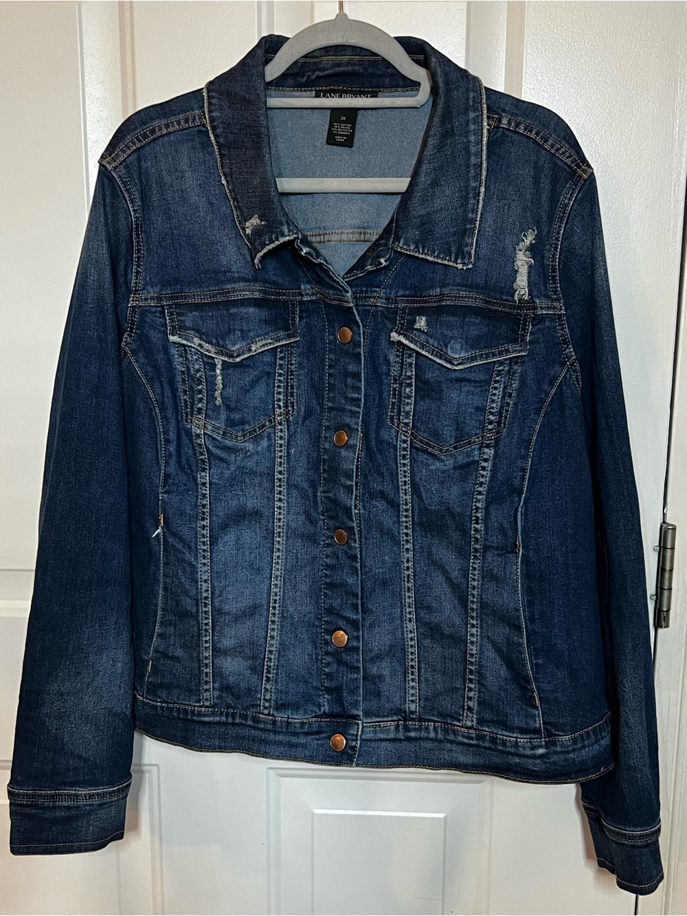Lane Bryant Distressed Denim Jean Jacket Size 26 Plus Size Stretch